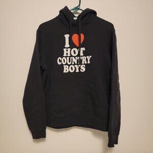 I Heart Hot Country Boys Hooded Sweatshirt Medium Black